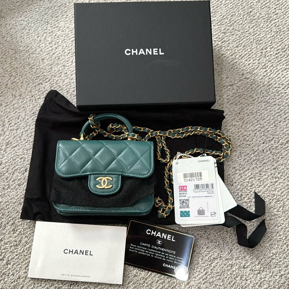 Chanel mini handle purse with chain bag